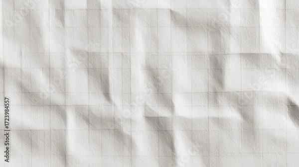 Fototapeta A folded, wrinkled grid paper, offering a tactile feel and a textured pattern, evoking feelings of reminiscence and vintage design aesthetic.