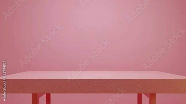 Fototapeta A minimalist pink table stands center stage against a gradient background, the composition exudes simplicity and modernism.