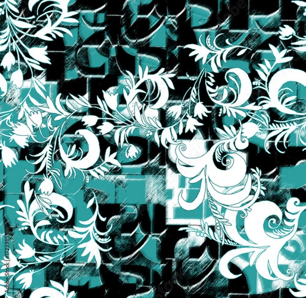 Fototapeta Graphic seamless background. Grunge texture with a beautiful pattern. For fabric, paper, and more. Art texture. Hand-drawn lines, splashes of paint, and blurred effects. Grunge texture.Grunge design.