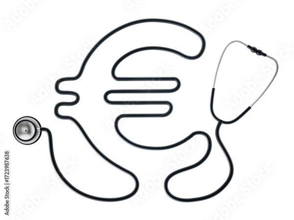 Fototapeta Stethoscope cord forming shape of Euro symbol on transparent background. 3D illustration