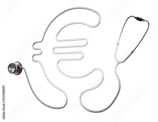 Fototapeta Stethoscope cord forming shape of Euro symbol on transparent background. 3D illustration