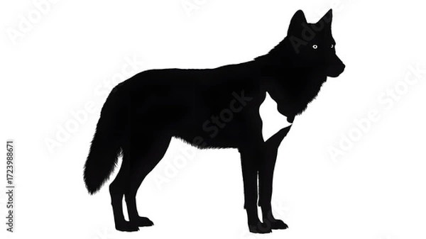 Obraz Silhouette of a wolf standing with glowing eyes in a dark background showing its full body profile