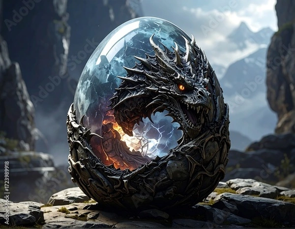 Obraz Dragon egg nestled in mountains