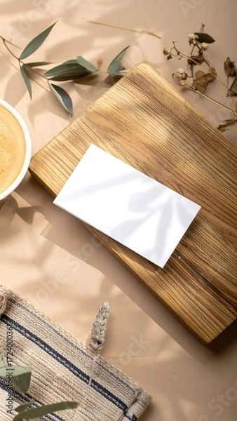 Obraz Blank card on wooden board, natural light