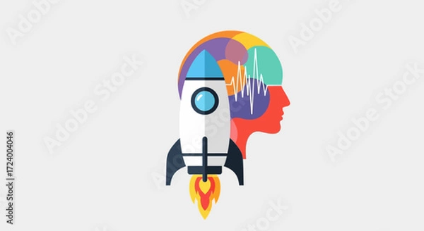 Fototapeta Rocket Launching from Human Head Representing Innovation and Brainpower.