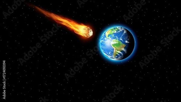 Obraz Fiery Asteroid Approaching Earth in Outer Space