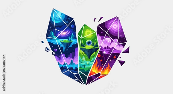Fototapeta Vibrant Crystal Heart Fractured Multicolored Gems.