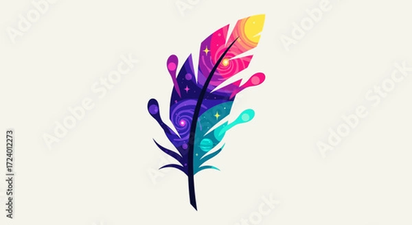 Fototapeta Vibrant Feather with Cosmic Colors and Intricate Details.