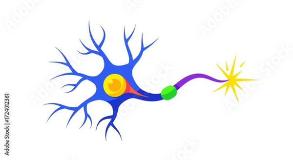 Fototapeta Vibrant illustration of a single neuron transmitting a signal.