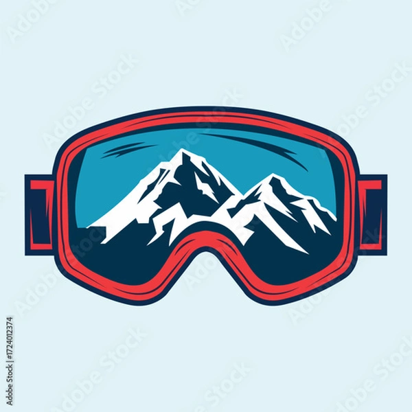 Fototapeta Ski Goggles with Mountain Reflection Vector Illustration