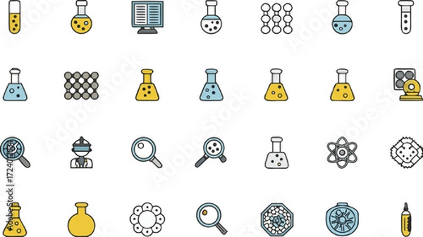 Fototapeta Science Icons: Beakers, Microscopes, and Molecules for Research and Lab Design Inspiration