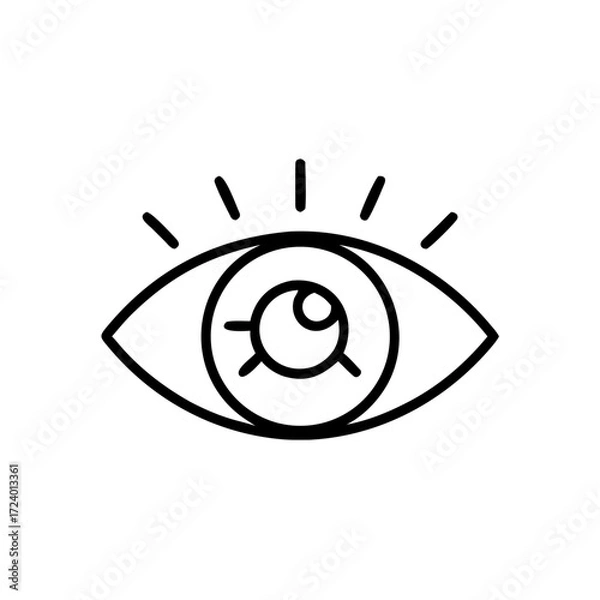 Fototapeta Simple line art globe icon with sun rays for mindfulness apps  
