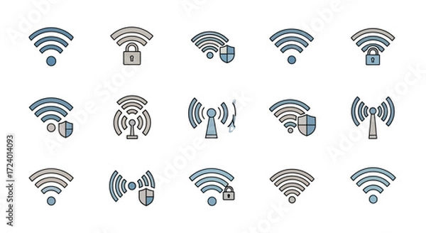 Fototapeta Wireless Network Icons Set Technology Symbols.