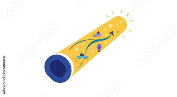 Fototapeta Yellow and blue confetti popper with arrows and stars.