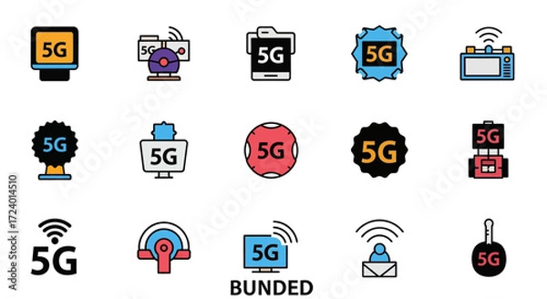 Fototapeta 5G Technology Icons Set Wireless Network.