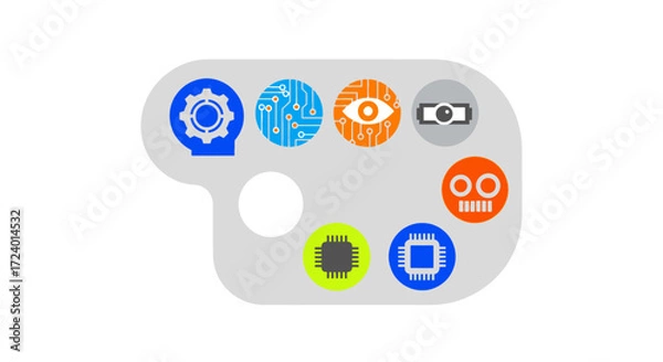 Fototapeta A digital palette showcasing technology and AI icons for creative innovation.