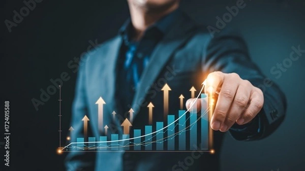 Fototapeta Confidently guide business growth with upward trending financial data visualization