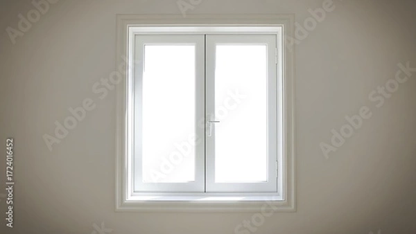 Fototapeta Minimalist white window frame with translucent panels filtering soft daylight.