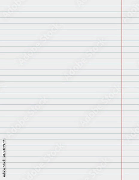 Fototapeta Notebook sheet in a line with red margins. Vector design template paper.