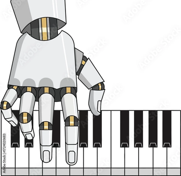 Fototapeta Robot playing keyboard piano. Autonomous musical AI agent orchestra playing piano during a concert vector illustration icon 