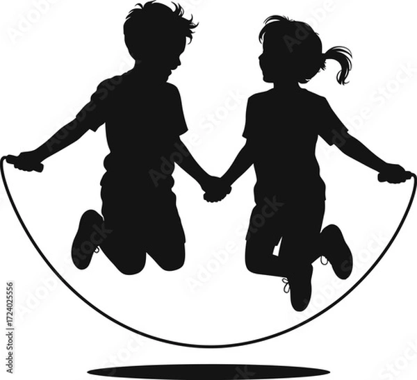 Fototapeta Jumping Kids Silhouette Illustration Art Vector Isolated in Black
