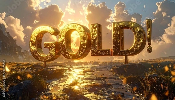 Obraz Dramatic golden text "GOLD!" against a scenic landscape