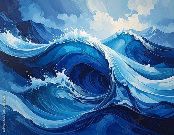 Fototapeta Dramatic ocean waves in shades of blue