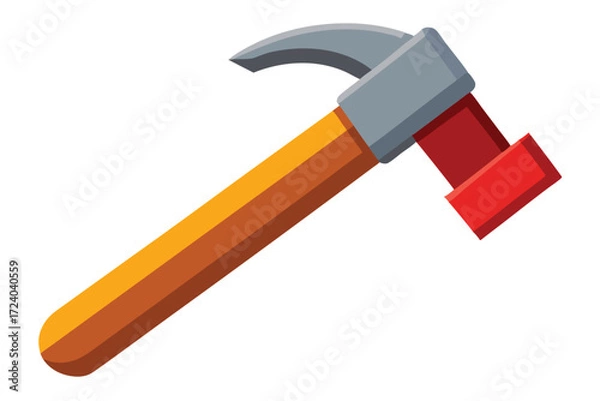 Fototapeta Cartoon claw hammer rests on a white surface, showcasing its red and orange handle