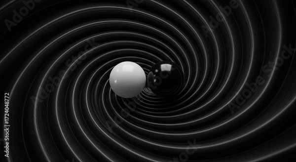 Fototapeta Abstract swirling black and white vortex with a bright oval shape at the center