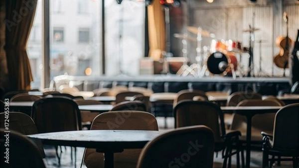 Fototapeta Empty Jazz Club Interior with Tables and Stage - 6