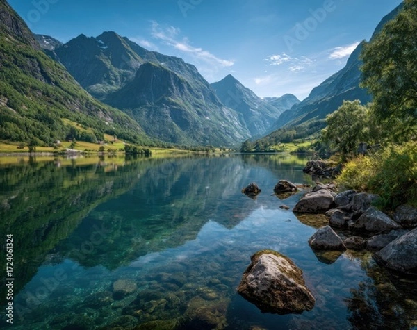 Obraz Serene mountain lake reflecting a vibrant sky (1)