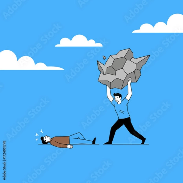 Fototapeta gemini-2_5-flash-image-preview_A_minimalist__flat_illustration_depicting_a_surreal_scene__One_figure__dressed_in_a_blue_shirt_and_b-1_de348c22-06e2-464c-8232-0644d466abd4_traced