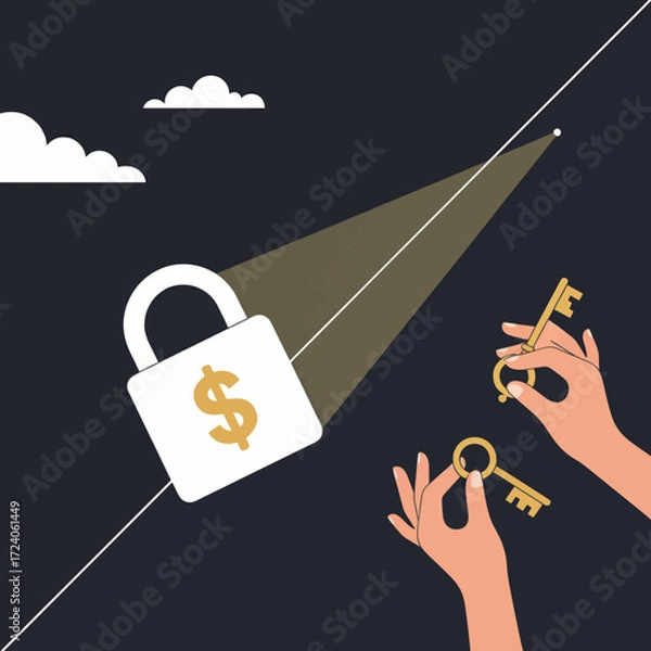 Fototapeta gemini-2_5-flash-image-preview_A_minimalist__flat_illustration_depicting_a_white_padlock_with_a_dollar_sign_on_a_dark__textured_bac-0_89192dea-9618-4e6d-83ff-2397a930e9d1_traced