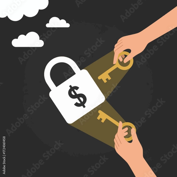 Fototapeta gemini-2_5-flash-image-preview_A_minimalist__flat_illustration_depicting_a_white_padlock_with_a_dollar_sign_on_a_dark__textured_bac-1_1b6a51db-350f-43a3-890d-9ee81222f95c_traced