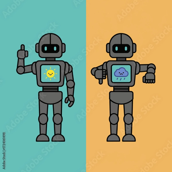 Fototapeta gemini-2_5-flash-image-preview_A_minimalist__flat_illustration_depicting_two_stylized__dark_gray_robots_standing_side-by-side_again-0_39a9fba1-0acb-4af6-98cd-19bfcb15739e_traced