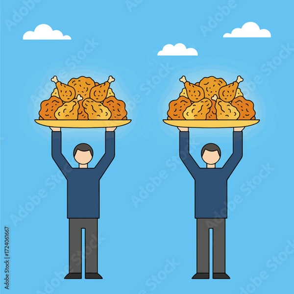 Fototapeta gemini-2_5-flash-image-preview_A_minimalist__flat_illustration_of_two_men__each_holding_a_large_plate_of_golden-brown_fried_chicken-1_d23eeb9b-512d-4bdb-9577-8ee7d140902d_traced