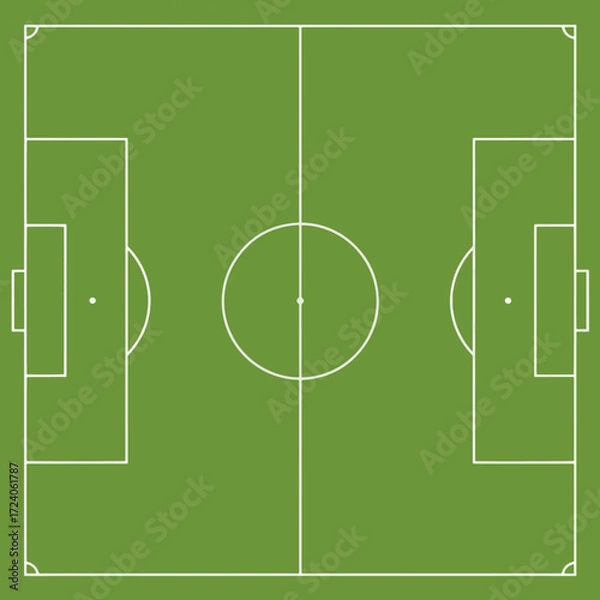 Fototapeta gemini-2_5-flash-image-preview_A_minimalist__top-down_view_of_a_soccer_field__The_field_is_a_vibrant__solid_green__with_crisp_white-0_56be0bb7-fcf0-4ef8-ac95-10e11c275c96_traced
