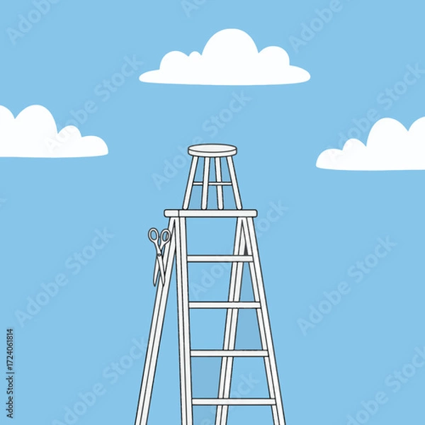 Fototapeta gemini-2_5-flash-image-preview_A_minimalist__vector-style_illustration_depicting_a_white_A-frame_ladder_with_a_simple_stool_on_its_-0_e615cb99-7206-4dd7-96ba-ec20a33d1953_traced