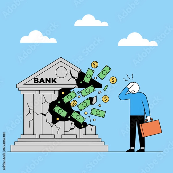 Fototapeta gemini-2_5-flash-image-preview_A_stylized__flat_illustration_depicting_a_collapsing_bank_building__The_bank_s_facade_is_breaking_ap-0_bd681d24-a22f-4605-a885-9b9a64036aae_traced