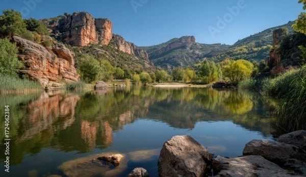 Obraz Serene mountain lake reflecting a vibrant sky (2)