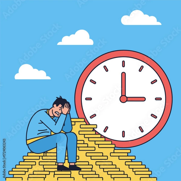 Fototapeta gemini-2_5-flash-image-preview_A_stylized__flat_illustration_of_a_man_slumped_over_a_large_pile_of_gold_coins__looking_distressed__-1_19ce7662-42c1-4ba2-9eff-6e050295fed8_traced