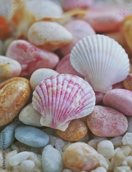 Obraz Close-up of colorful seashells and pebbles