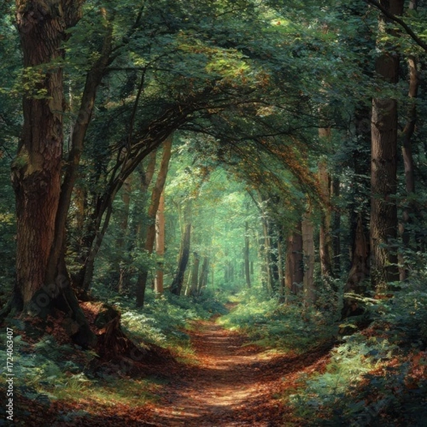 Obraz Lush forest path in soft light