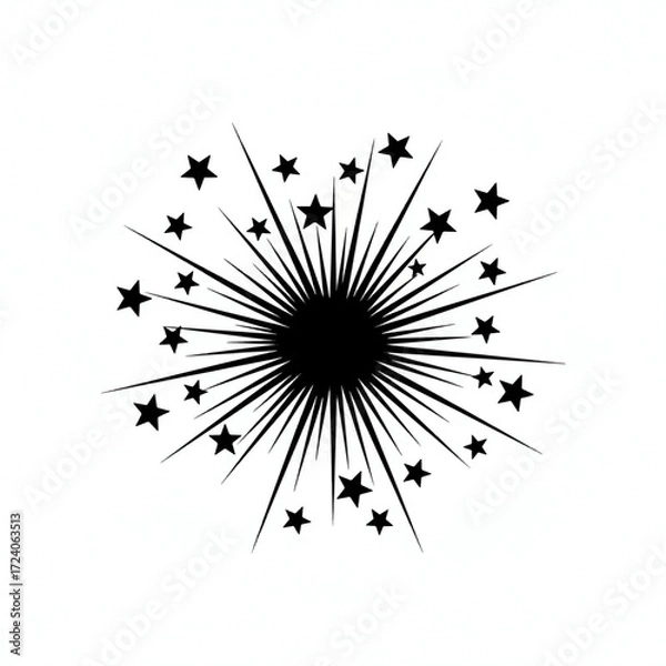 Fototapeta gemini-2_5-flash-image-preview_A_stylized__minimalist_illustration_of_a_starburst_or_firework__The_central_element_is_a_cluster_of-0_489f2798-0895-4a18-aabc-04c23ea3e8c9_traced