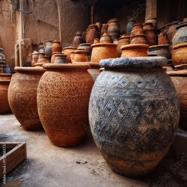Obraz Clay pots in a market stall