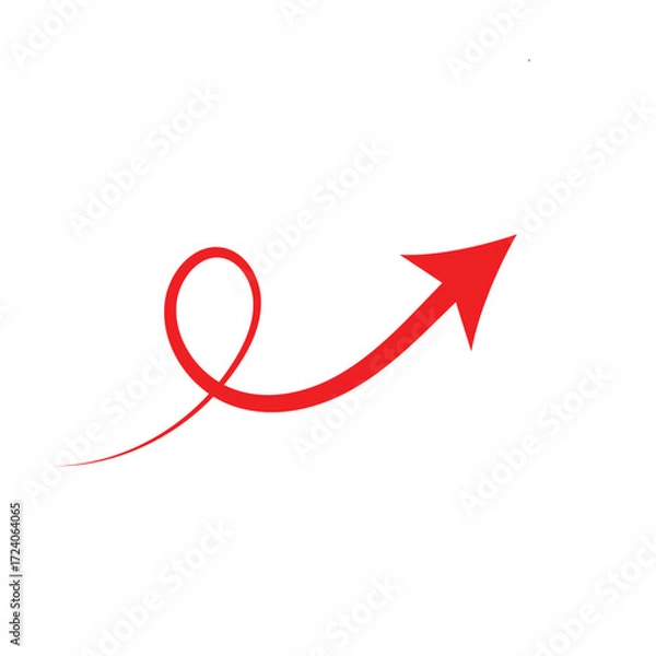 Fototapeta Red Curved Arrow with Loop Isolated on White Background