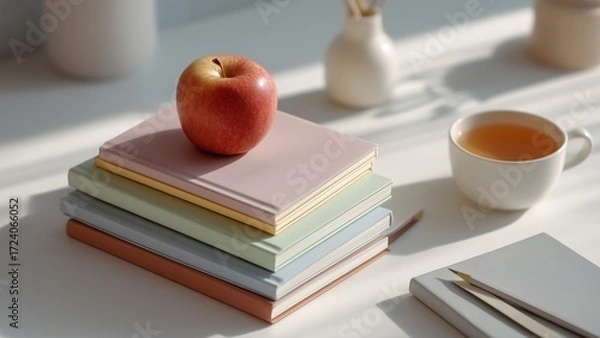 Obraz red apple on a book