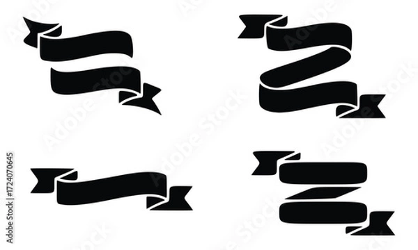 Fototapeta A vector collection of blank vintage black and white ribbon banner scroll shapes for award and celebration decoration design
