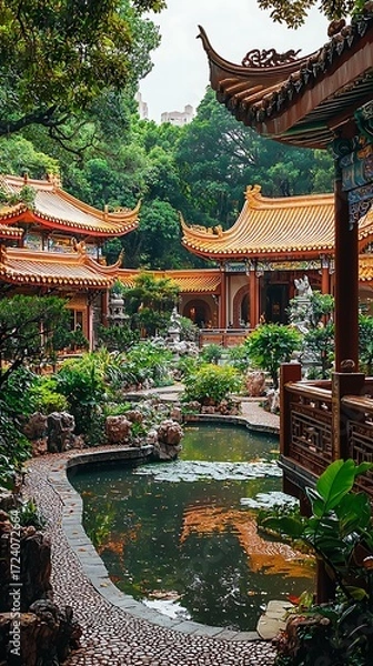 Fototapeta Iconic temple with mountains backdrop high resolution picture
