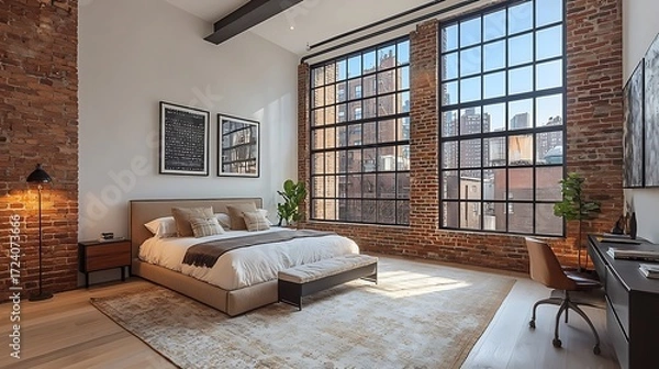 Fototapeta Industrial style bedroom interior high resolution picture